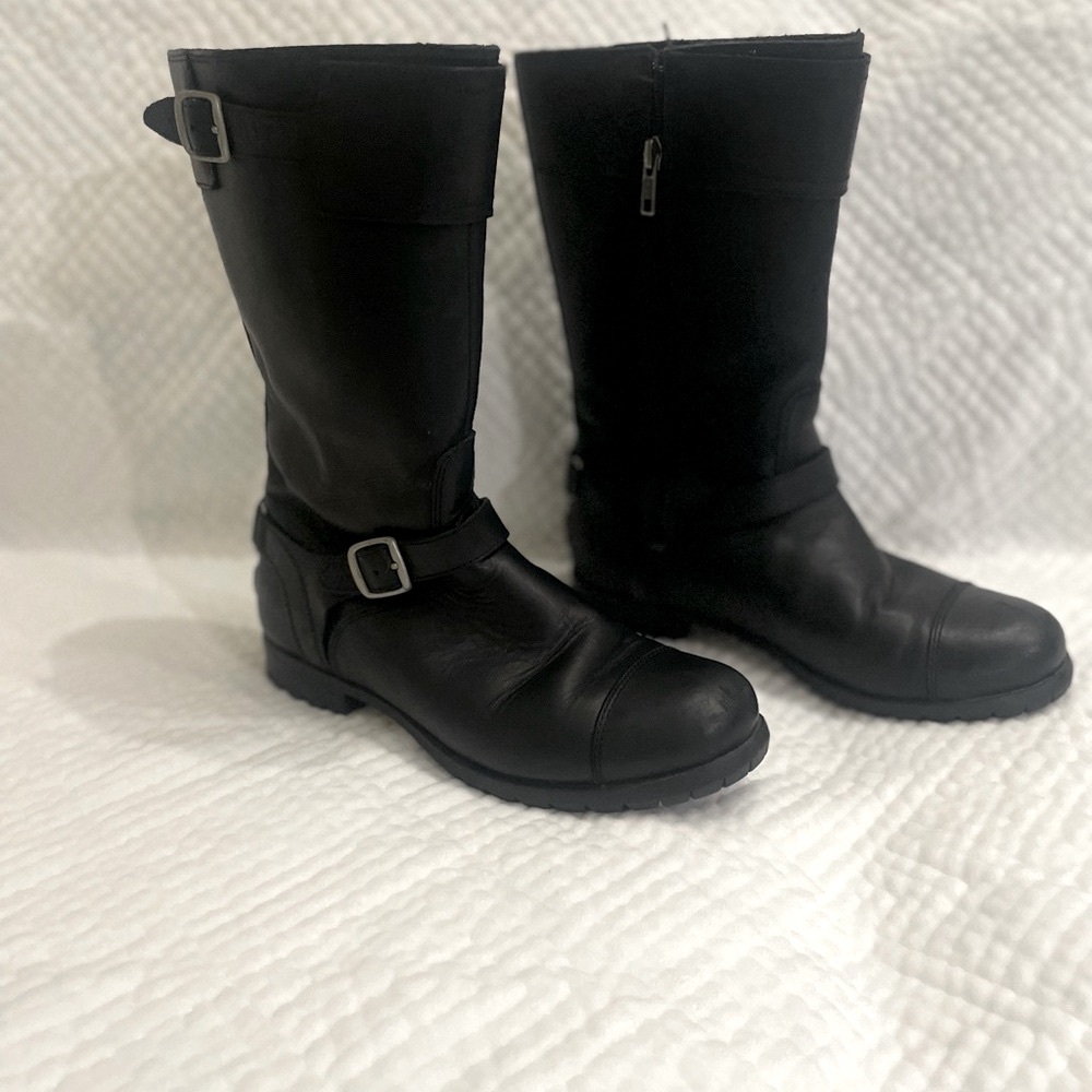 UGG Gershwin Black Leather Moto Boots